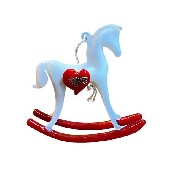 Vintage Blown Glass Rocking Horse Ornament Red Rockers Heart Detail Christmas - Picture 1 of 8